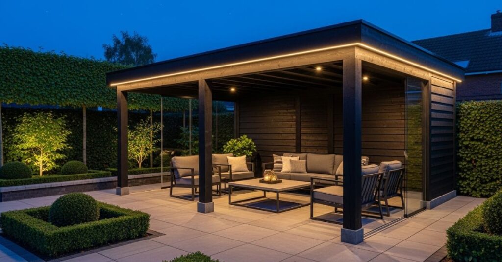 Modern Black-Stained Wooden Gazebo Design