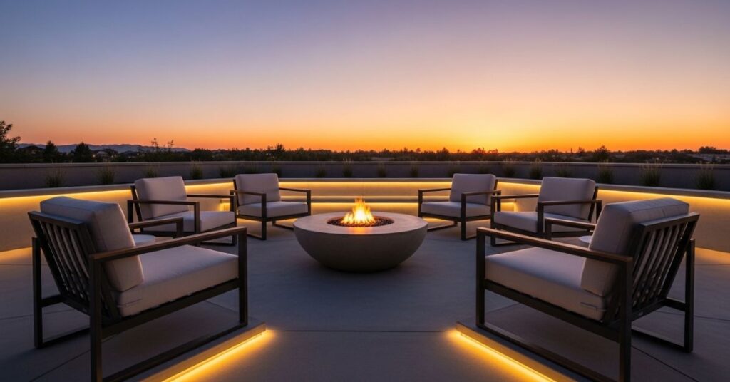 Modern Minimalist Fire Pit Seating Area