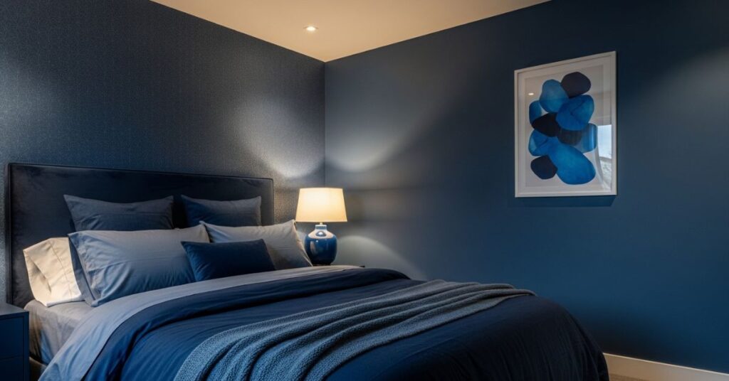 Monochrome Dark Blue Bedroom Theme