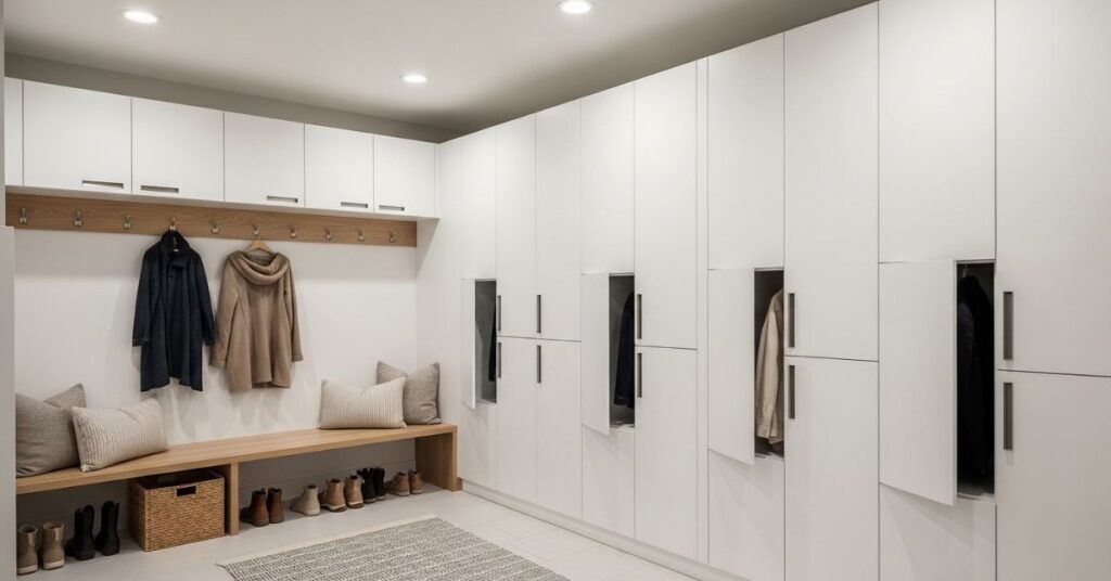Mudroom Lockers with Hidden Storage Compartments