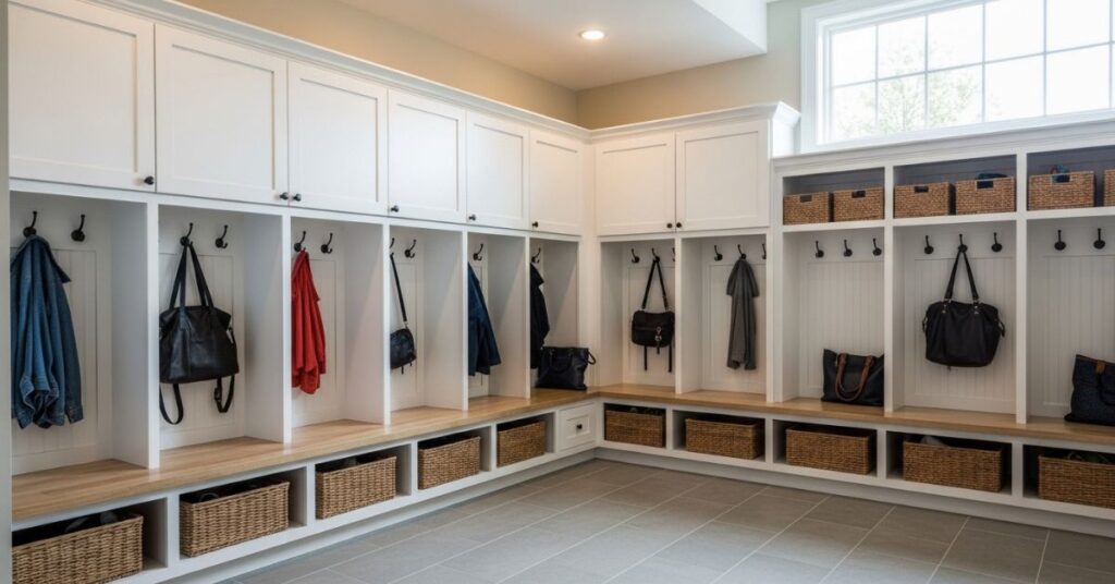 Mudroom Lockers with Overhead Cabinets