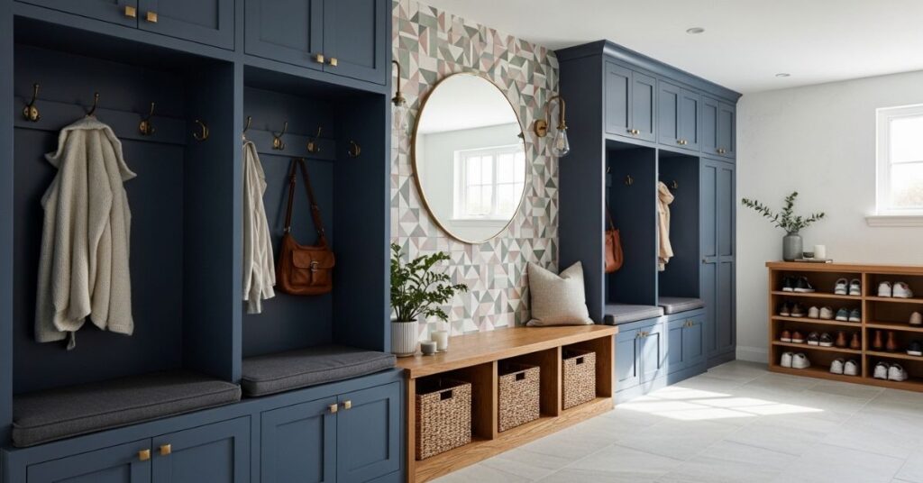 Mudroom Lockers with Tile Backdrops