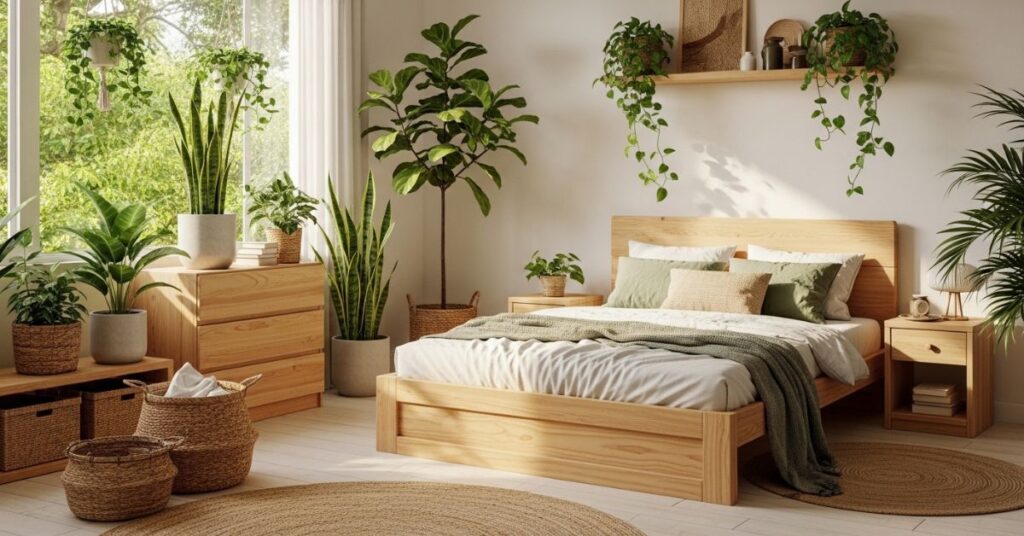 Nature-Inspired Bedroom with Indoor Plants