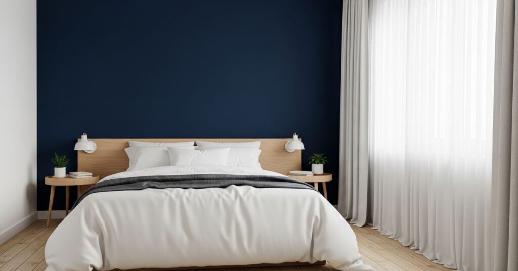 Navy Blue Accent Wall with White Decor