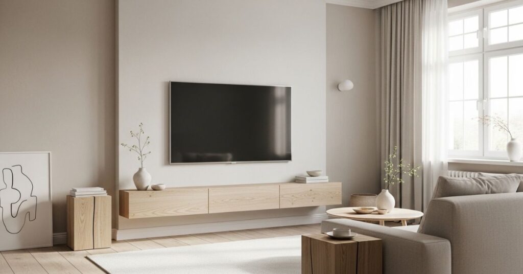 Neutral Tone Scandinavian TV Wall