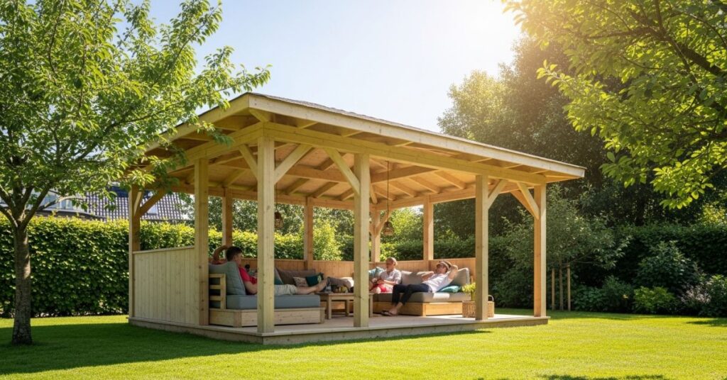 Open-Air Wooden Gazebo for Summer Relaxation
