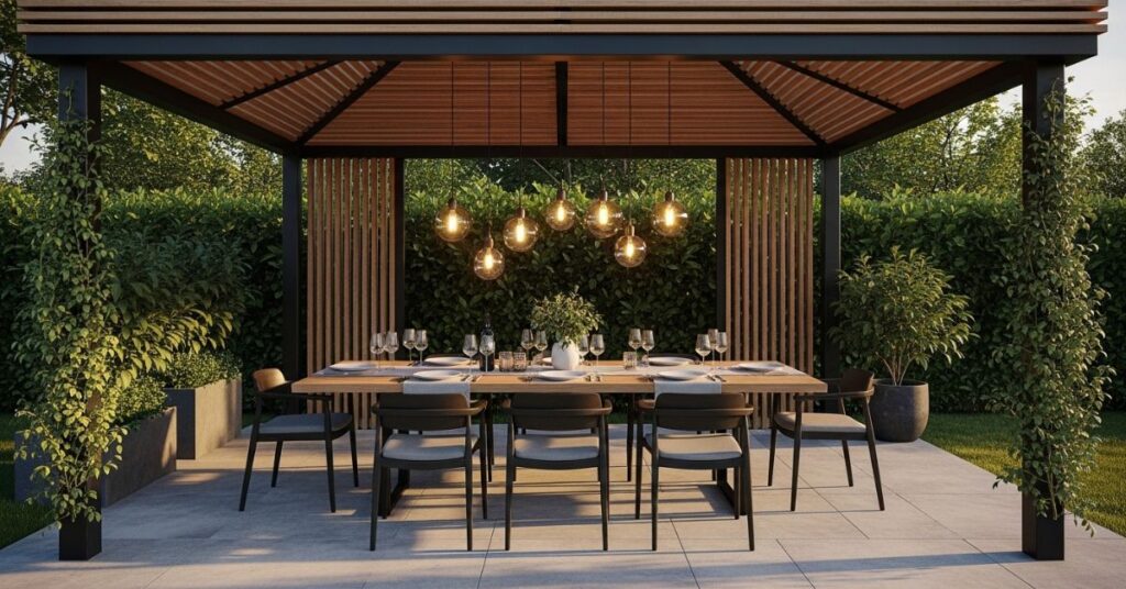 Outdoor Dining Gazebo Setup