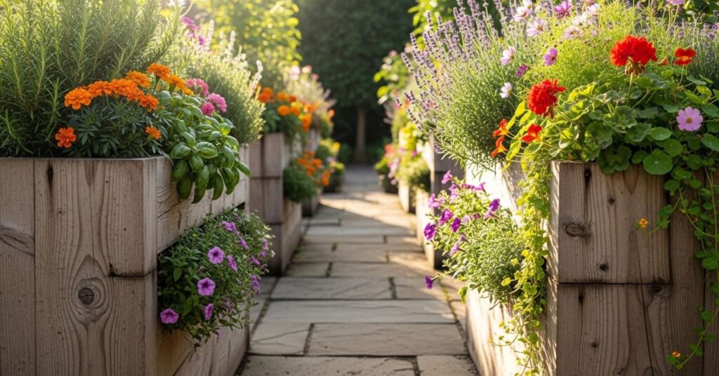 Pathways with Vertical Planters Alongside