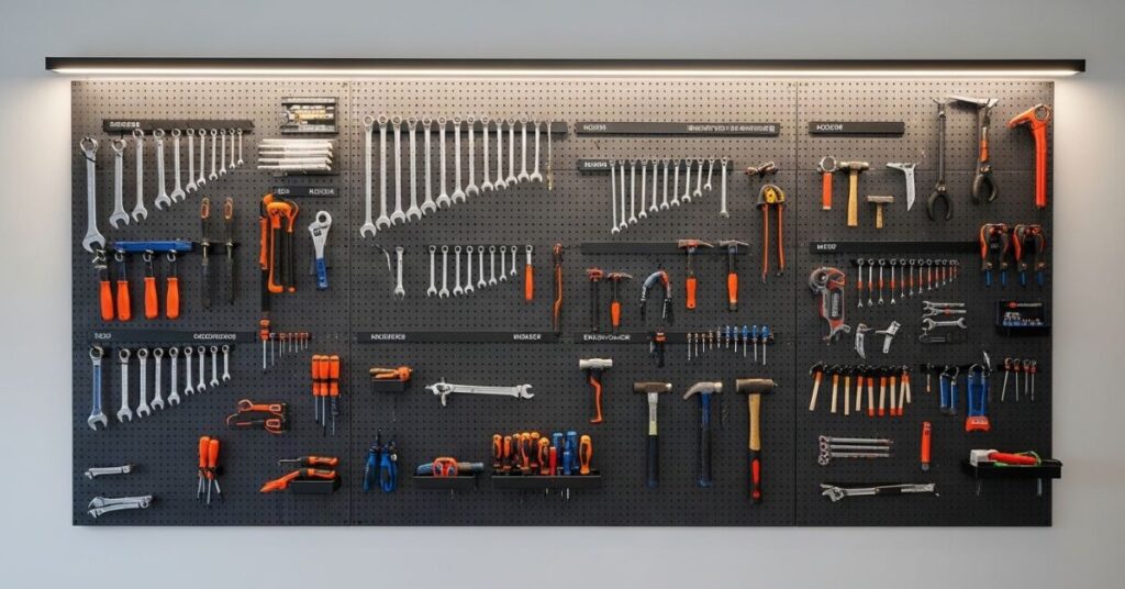 Pegboard Wall for Organized Tool Display