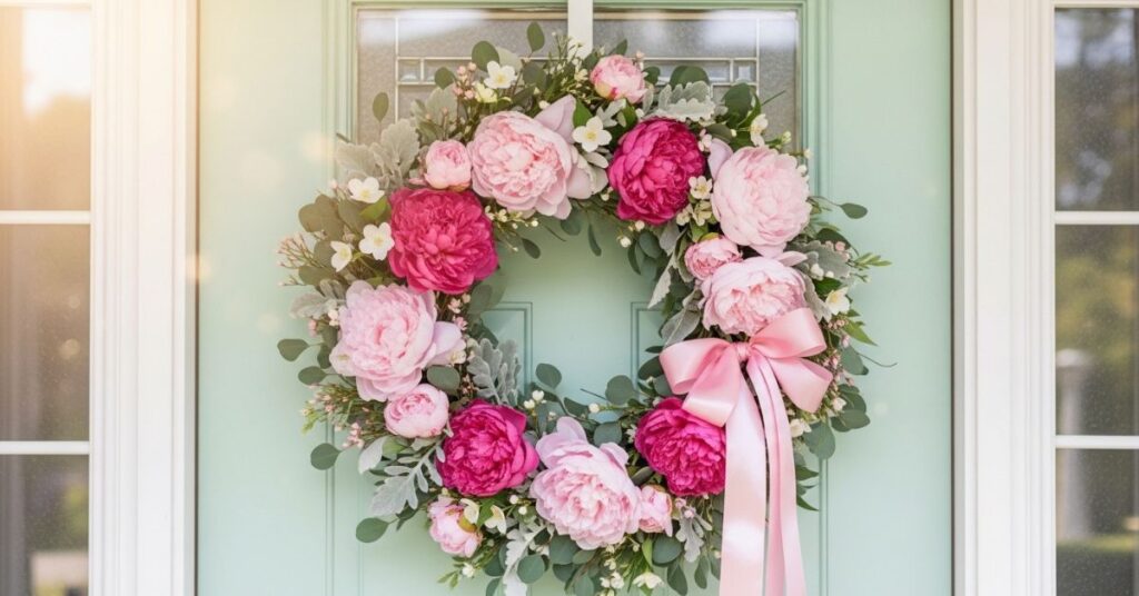 Peony and Ribbon Romantic Wreath