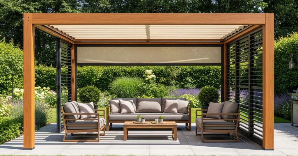 Pergola with Retractable Canopy for Sun Protection