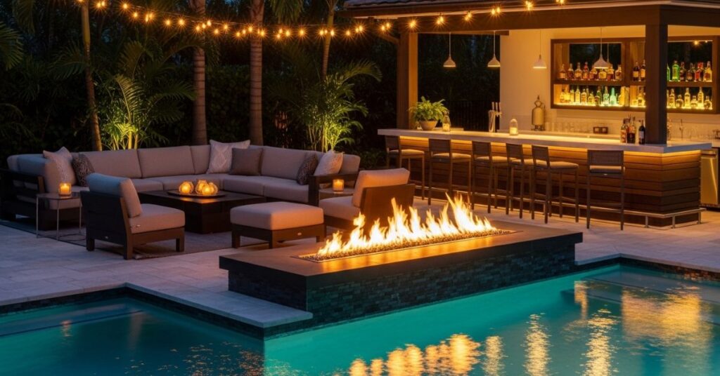 Pool Bar with Fire Pit Feature