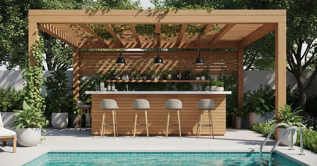 Pool Bar with Pergola Shade