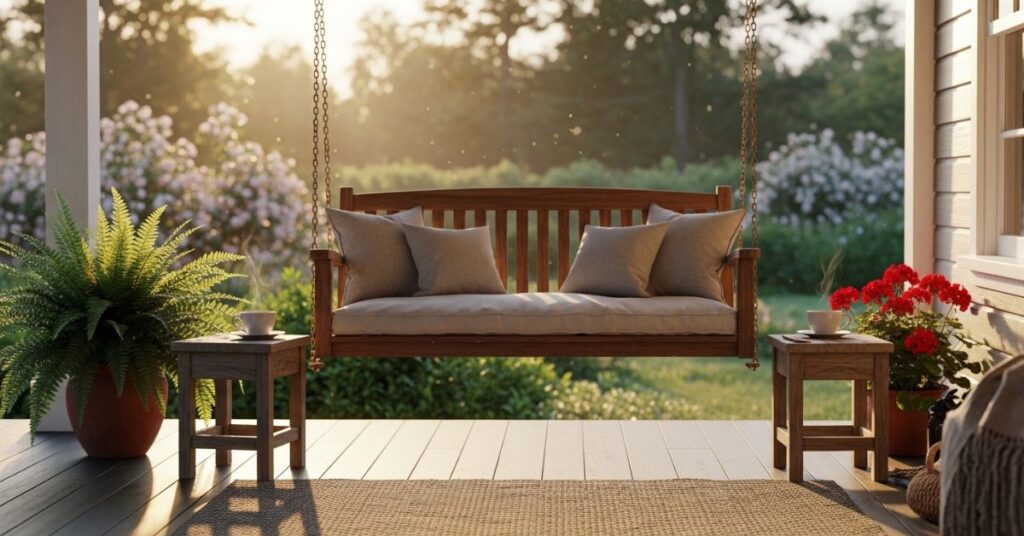 Porch Swing with Side Tables for Convenience