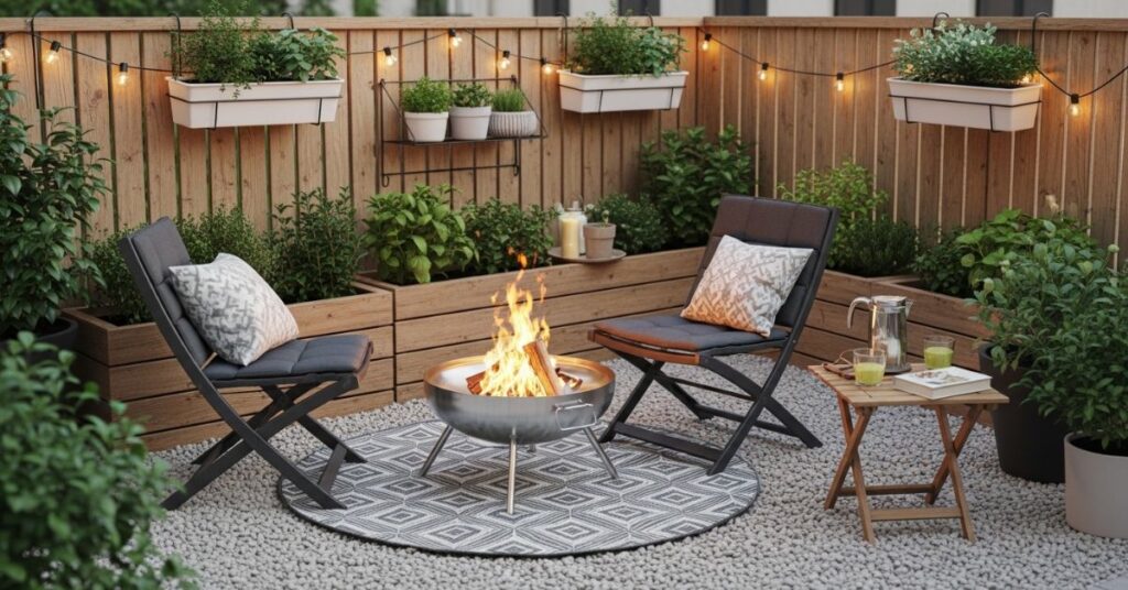 Portable Fire Pit Lounge Setup for Small Spaces