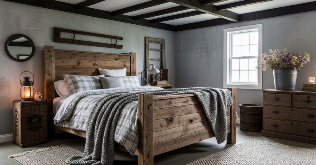 Rustic Gray Bedrooms with Wooden Elements
