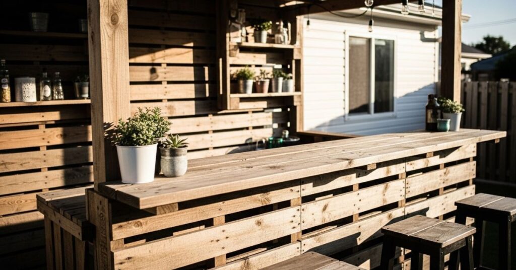 Rustic Pallet Outdoor Kitchen Bar