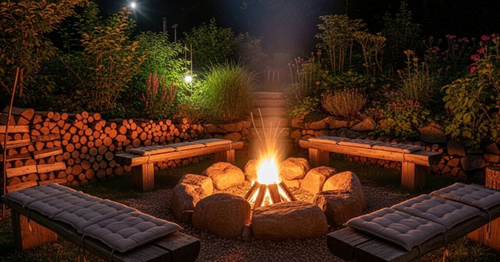 Rustic Stone Fire Pit Gathering Space