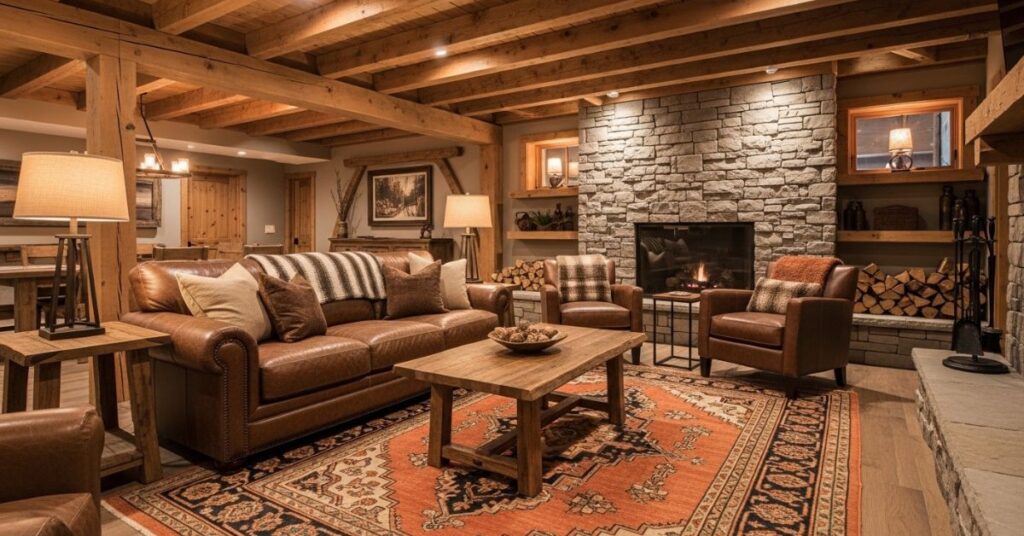 Rustic Style Basement Family Room Ideas