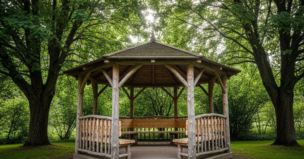 Rustic Wooden Gazebo with Natural Finish