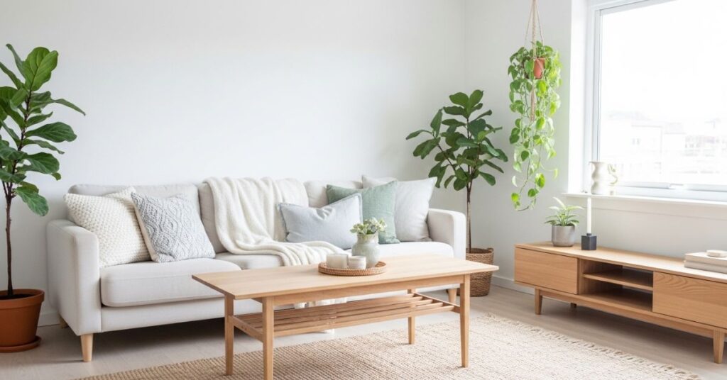 Scandinavian Living Room With Green Plants