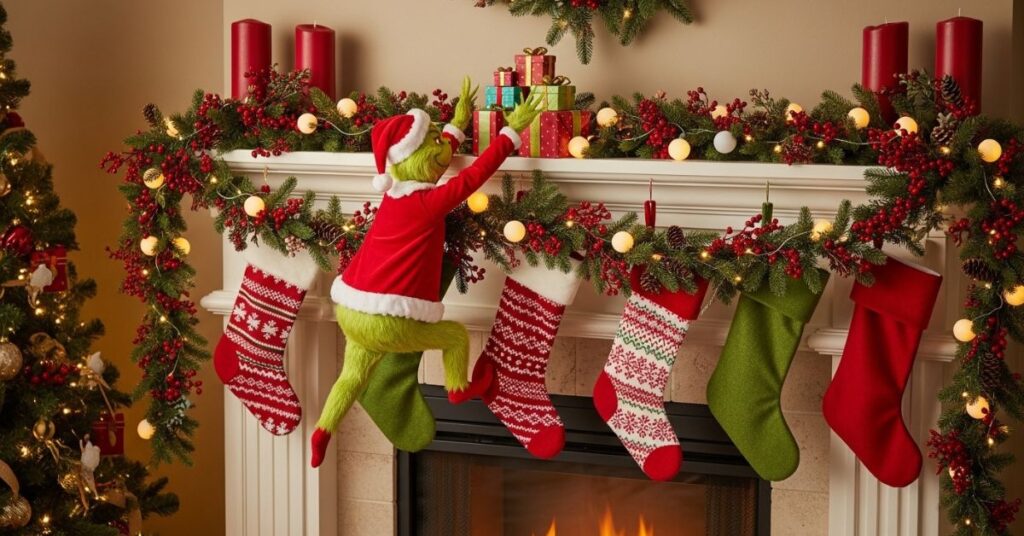 Stealing Christmas Mantel Decoration Scene