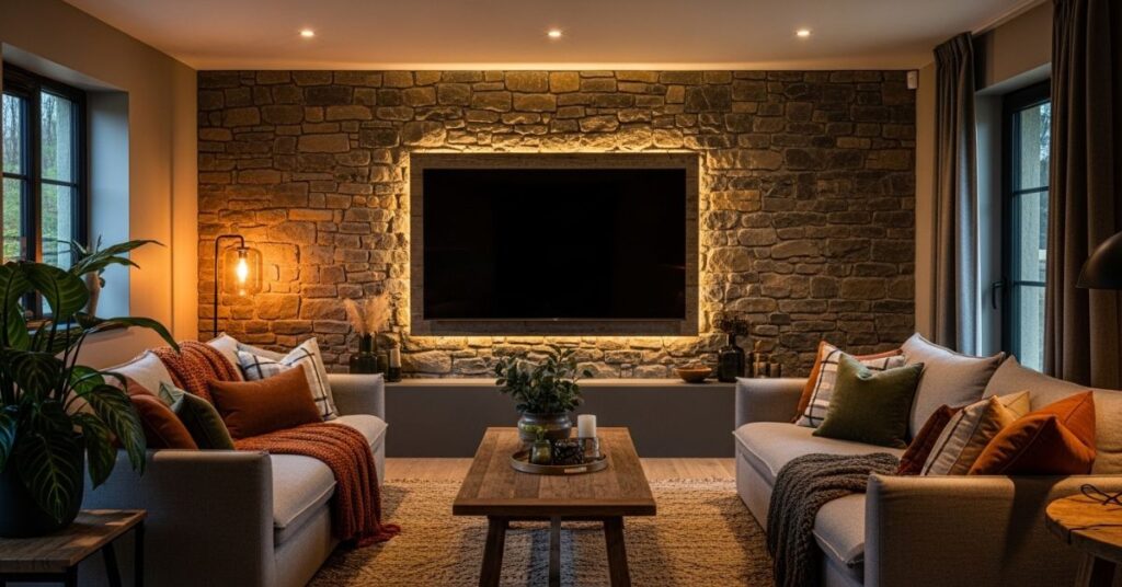 Stone Cladding TV Wall Design