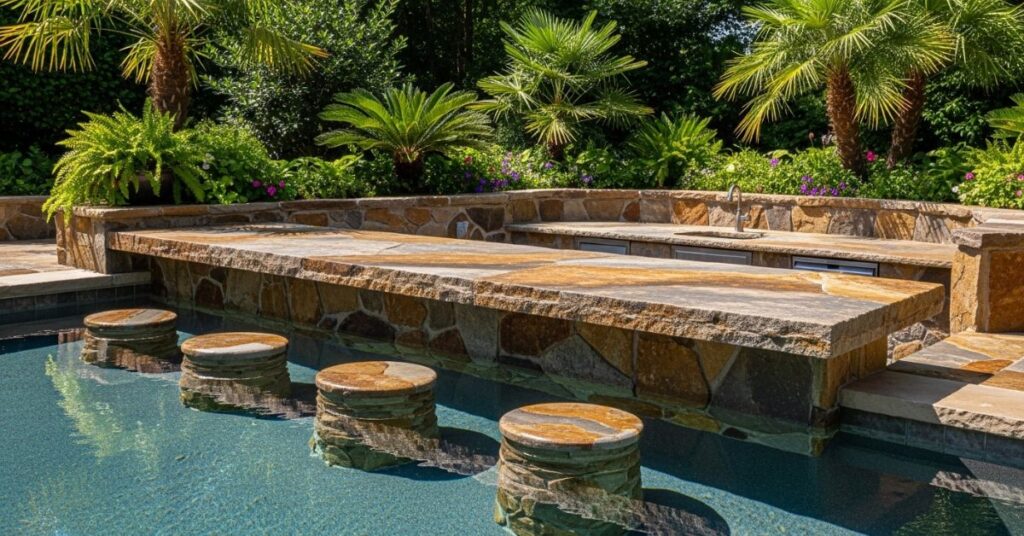 Stone-Finished Pool Bar Design