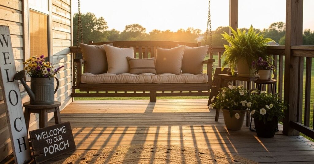 Swing Bench with Cushions for a Farmhouse Vibe