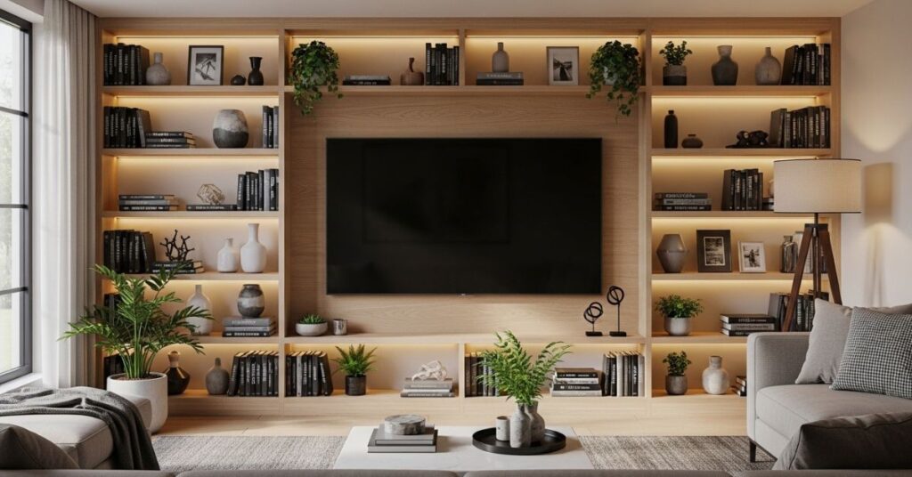 TV Wall with Built-In Shelves