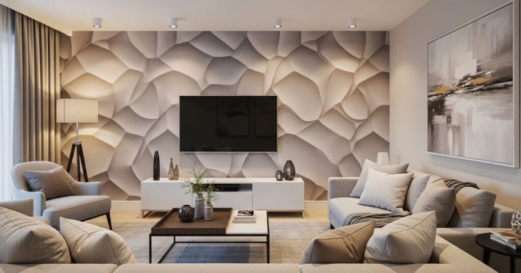 Textured Wallpaper TV Wall Idea