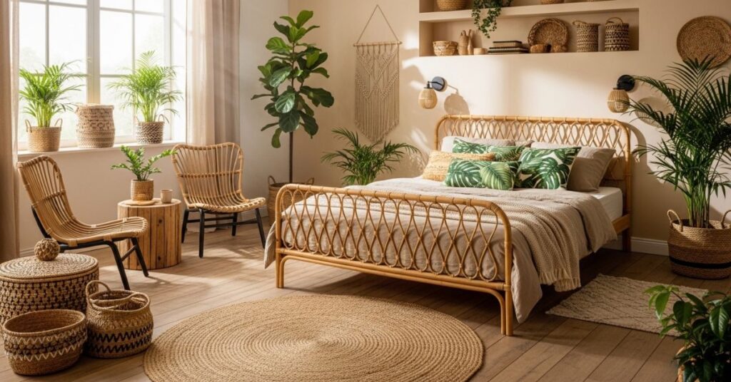 Tropical Bedroom Ideas with Rattan Furniture Decor