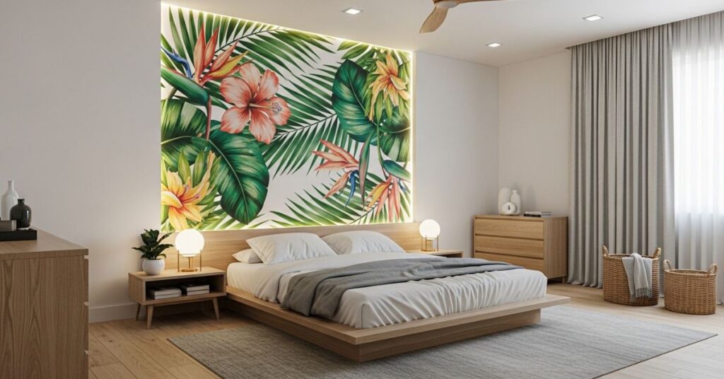 Tropical Bedroom Ideas with Statement Wall Art