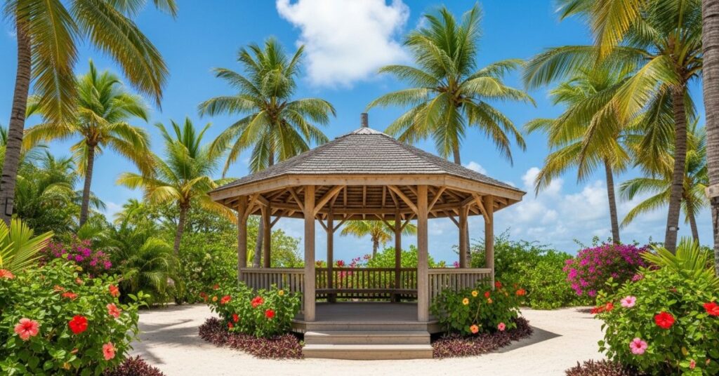 Wooden Gazebo with Built-in Seating Benches