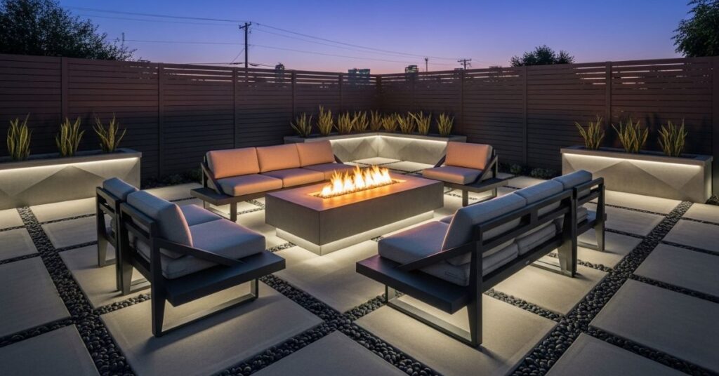 Ultra Modern Concrete Fire Pit Lounge Design