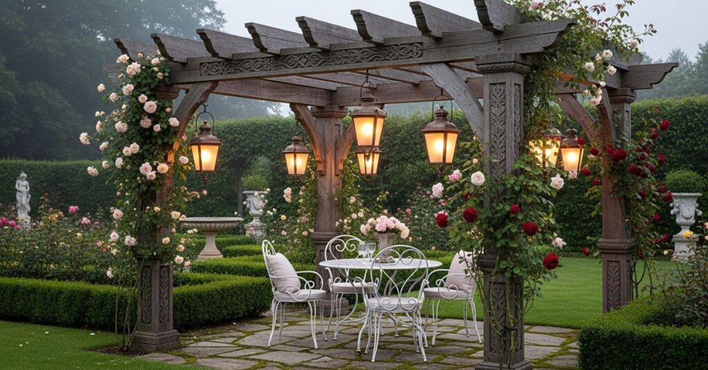 Vintage Style Wooden Pergola with Decorative Details