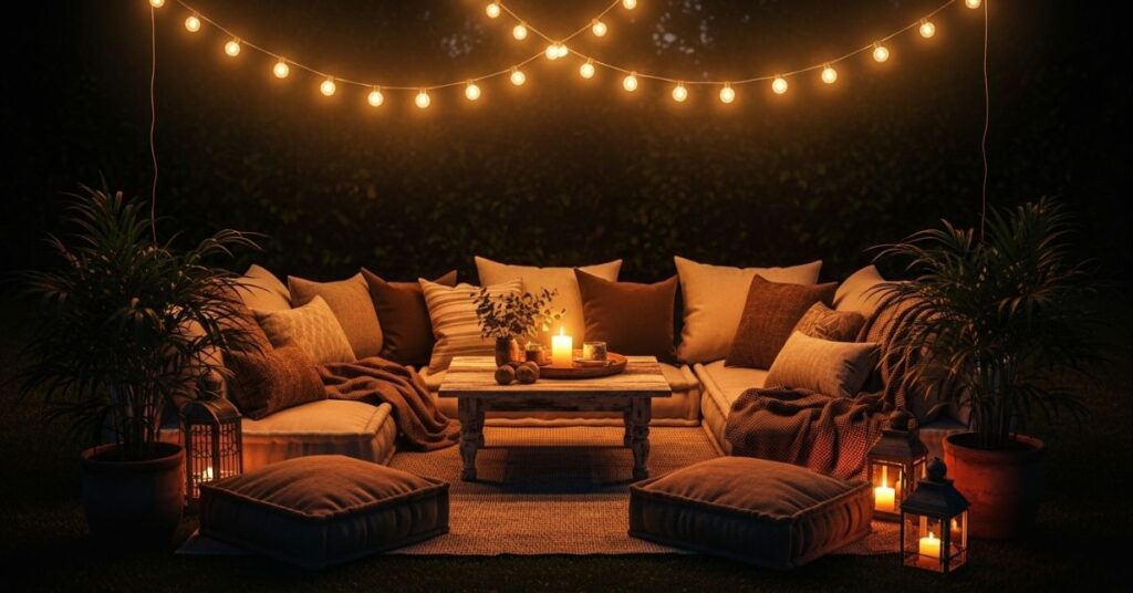 Warm String Light Backyard Setup