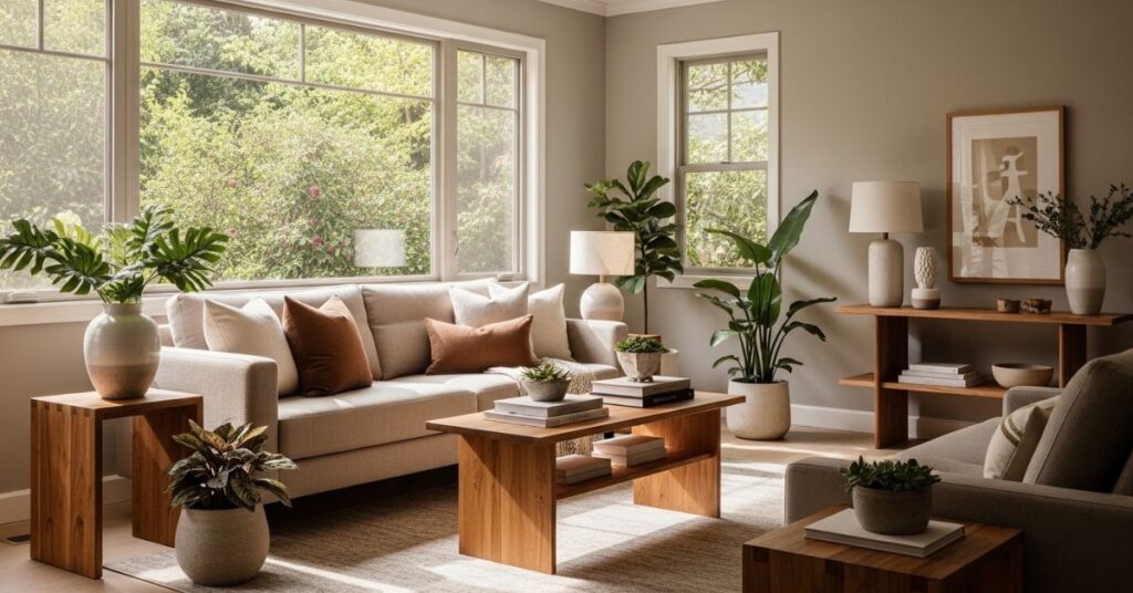Warm Taupe Living Room with Natural Light