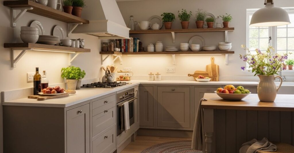 Warm Taupe and Cream Cozy Kitchen