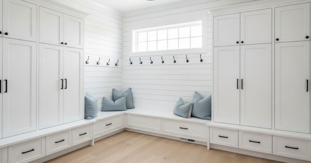 White Shiplap Mudroom Locker Design