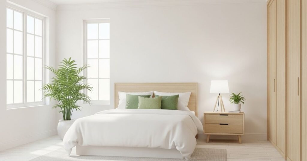 White and Green Tropical Bedroom Ideas Aesthetic
