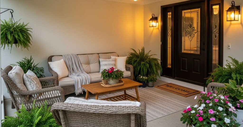 Wicker Furniture with Cozy Throw Blankets