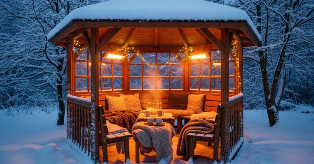 Winter-Ready Wooden Gazebo with Heating Space