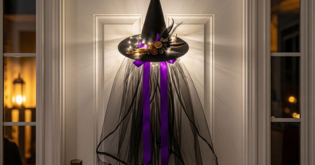 Witch Hat Door Hanger with Tulle Accents