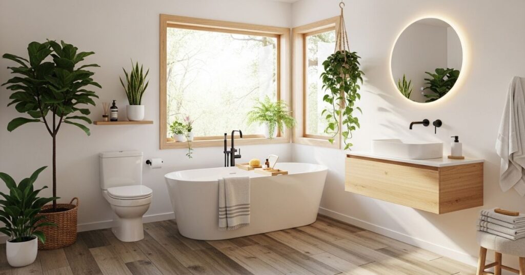 Wood-Look Tiles for a Warm, Natural Bathroom Style