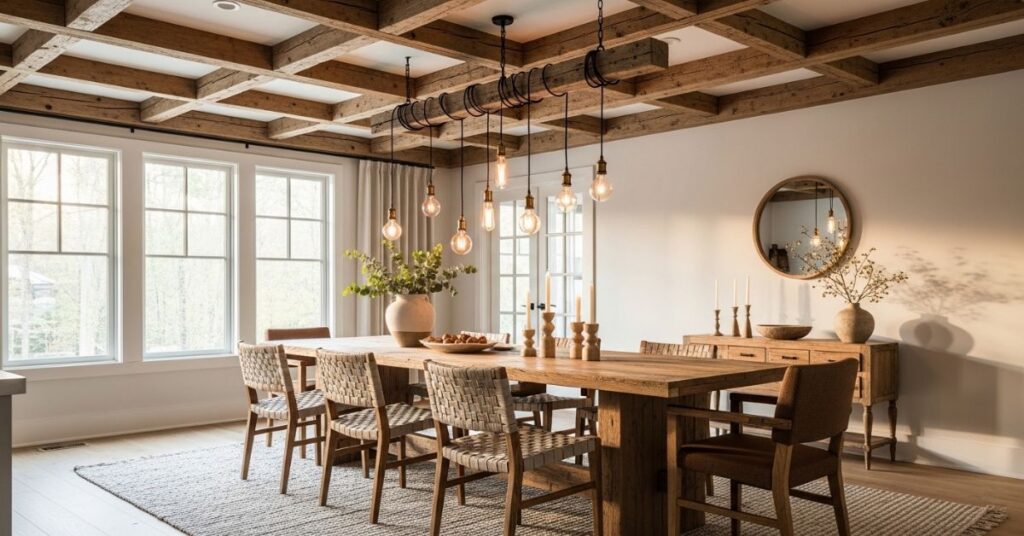 Wooden Beam Lighting Designs for Dining Areas