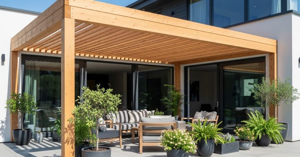 Wooden Pergola Attached to House Patio Extension Design