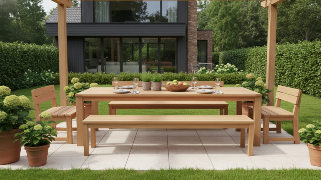 Backyard Bench and Table Combo Seating Ideas for Functional Setup