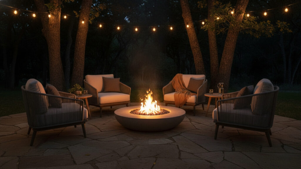 Backyard Fire Pit Seating Area for Cozy Evening Gathering Space
