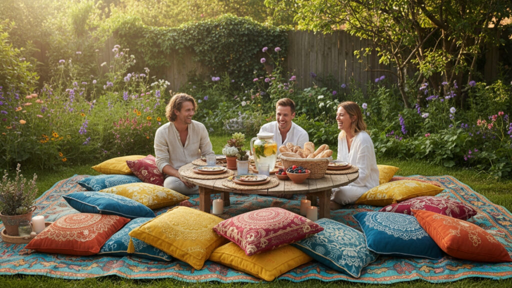 Backyard Floor Cushion Seating Ideas for Casual Relaxed Setup Style